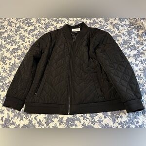 *EUC* Calvin Klein Men's Black Quilted Baseball Jacket with Rib Knit-Trim XXL